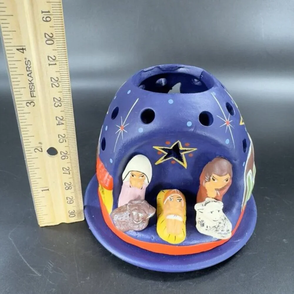 Peru Mountain Tea Light Nativity Ten Thousand Villages Nativity Scene Holder VTG